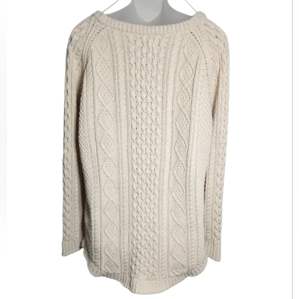 LL Bean Signature Womens Cotton Cable Knit Aran Fisherman Tunic Sweater Large